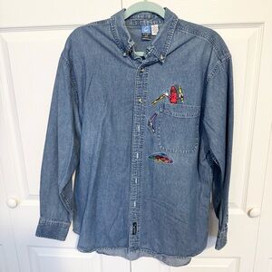 Port and Company Denim Button-Up Shirt with Colorful Crayola Crayons Embroidery